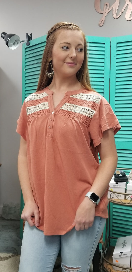 Washed Coral short Sleeve Top