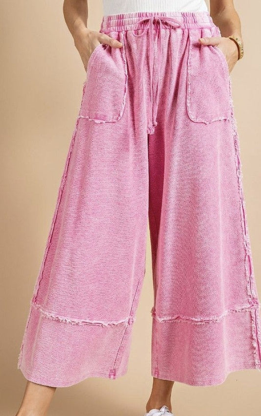 Pink Mineral Washed Wide Leg Pants