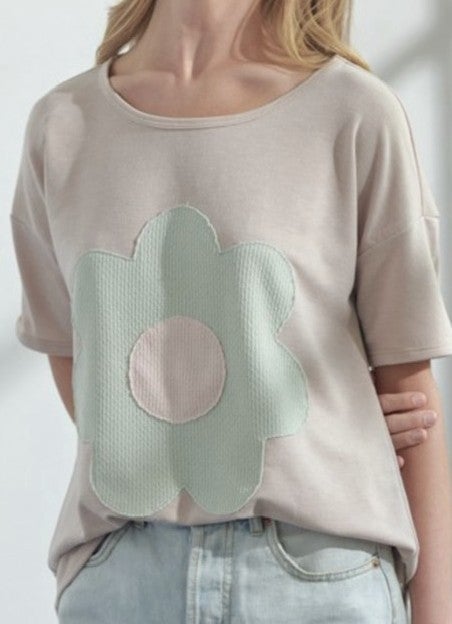 Taupe Patches of Daisies Top