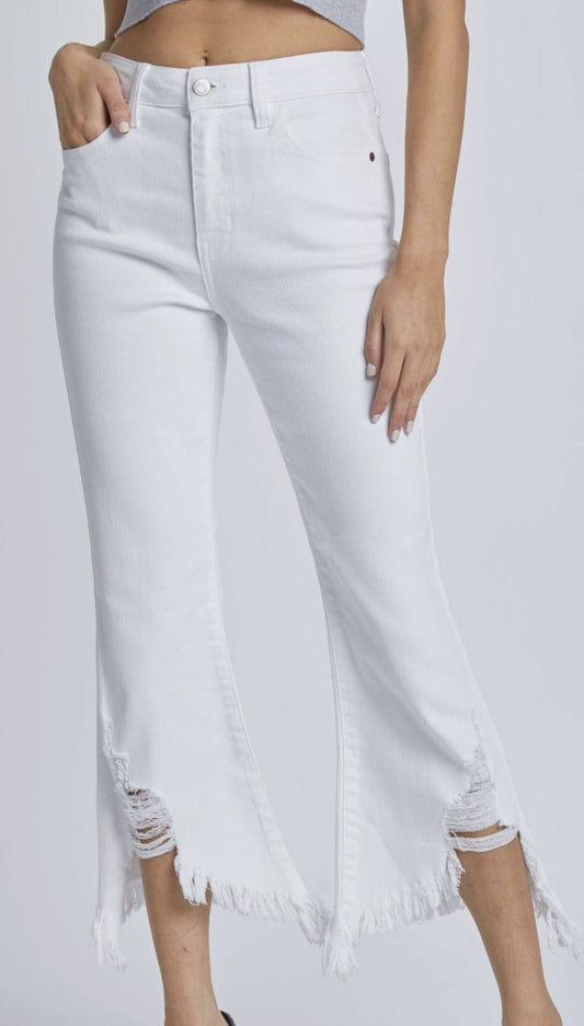 High Rise Flare uneven Fray Jeans